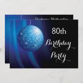 Glamour 80. Geburtstag Blue Party Disco Ball Einladung (Vorne/Hinten)