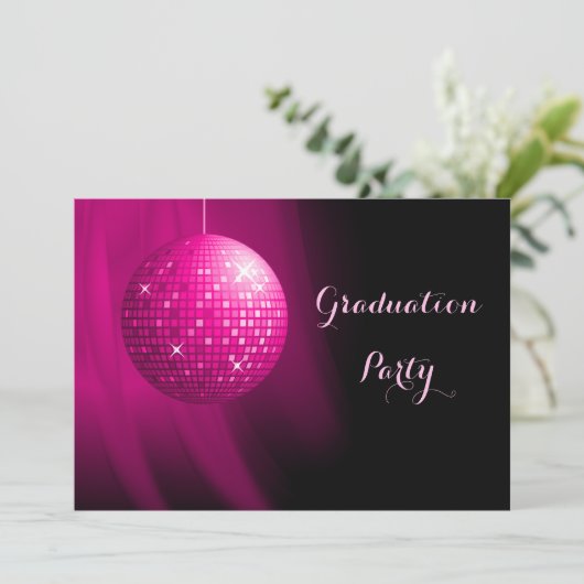 Glamour Abschluss Pink Party Diskothek Ball Einladung (Stehend Vorderseite)