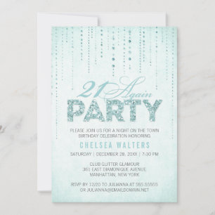 Glamour Aqua Blue 21 erneut zum Geburtstag Einladu Einladung