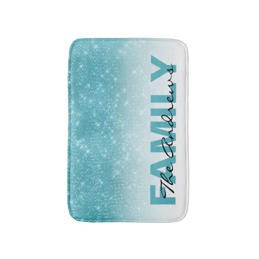 Glamour Aqua Blue Glitzer Sequin Ombre Monogram Badematte (Vorderseite Vertikal)