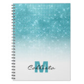 Glamour Aqua Blue Glitzer Sequin Ombre Monogram Notizblock (Vorderseite)