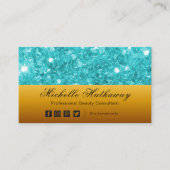 Glamour Aqua Glitzer und Gold Beauty Consultant Visitenkarte (Vorderseite)