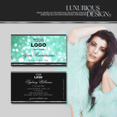 Glamour Aquamarin Glitzer Logo Schwarz Chic Silber Visitenkarte