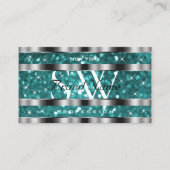 Glamour Aquamarin Glitzer Stars Monogram Silver De Visitenkarte (Vorderseite)