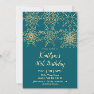 Glamour Aquamarin Gold Winter 30. Geburtstag Einladung