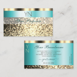 Glamour Aquamarin und Gold Sparkling Glitzer Monog Visitenkarte