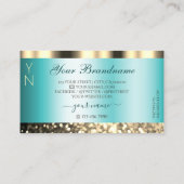 Glamour Aquamarin und Gold Sparkling Glitzer Monog Visitenkarte (Rückseite)