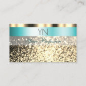 Glamour Aquamarin und Gold Sparkling Glitzer Monog Visitenkarte (Vorderseite)