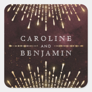 Glamour Art Deco Burgund Quadratischer Aufkleber