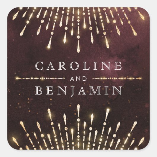 Glamour Art Deco Burgund Quadratischer Aufkleber (Vorderseite)