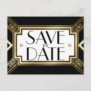 Glamour Art Deco Geometric Wedding Save the Date Ankündigungspostkarte