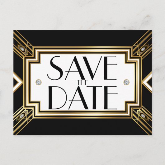 Glamour Art Deco Geometric Wedding Save the Date Ankündigungspostkarte (Vorderseite)