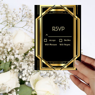 Glamour Art Deco Gold auf der Vintagen schwarzen R Einladung