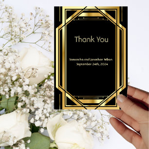 Glamour Art Deco Gold Black Vintag Danke Einladung