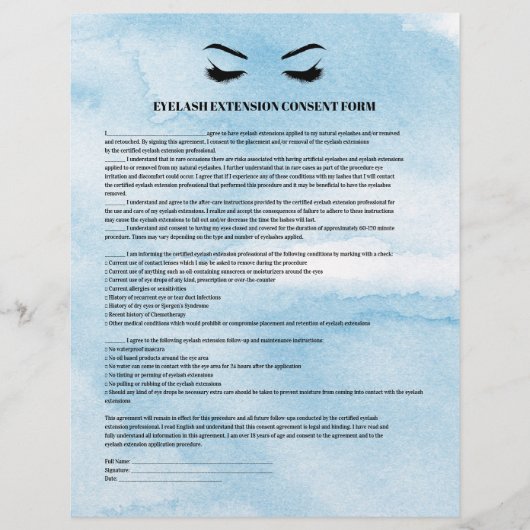 Glamour Azure EYELASH EXTENSION CONSENT FORMULAR Flyer (Vorne)