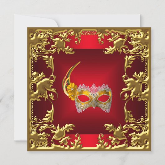 Glamour Ball Einladung Elegantes Rotes Gold (Vorderseite)