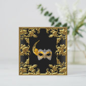 Glamour Ball Einladung Elegantes Schwarzes Gold (Stehend Vorderseite)