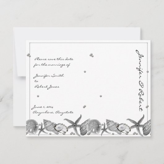 Glamour Beach in Silver Save the Date Card (Vorderseite)