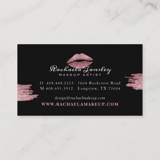 Glamour Beauty Black & Pink Lip Makeup Artist Visitenkarte (Rückseite)