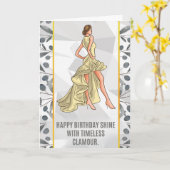"Glamour Birthday Card - Elegante Mode Karte (Gelbe Blume)
