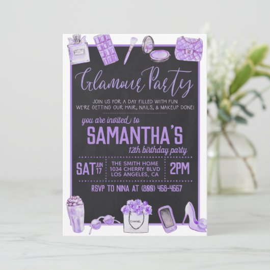 Glamour Birthday Party Einladung (Stehend Vorderseite)