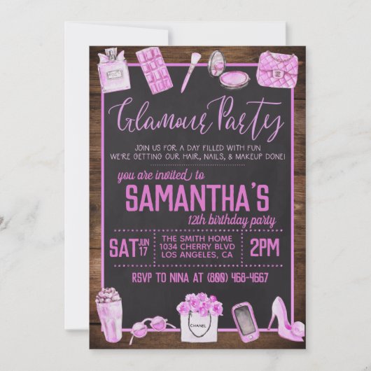 Glamour Birthday Party Einladung (Vorderseite)