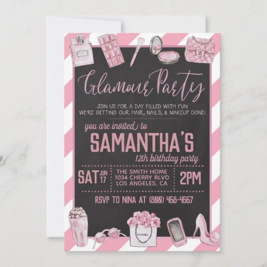 Glamour Birthday Party Einladung (Vorderseite)