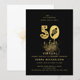 Glamour Black and Gold 50 & Fab Virtual Birthday Einladung