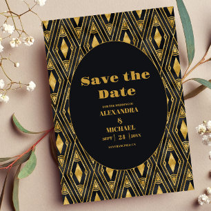 Glamour Black and Gold Art Deco Hochzeit Save The Date