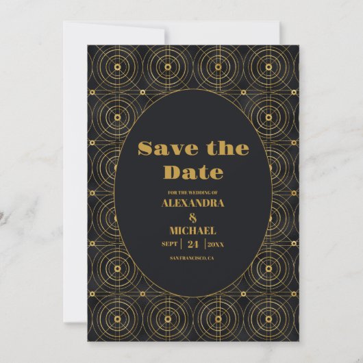 Glamour Black and Gold Art Deco Hochzeit Save The Date (Vorderseite)