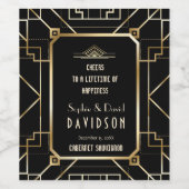 Glamour Black and Gold Great Gatsby Wedding Weinetikett (Einzelnes Label)