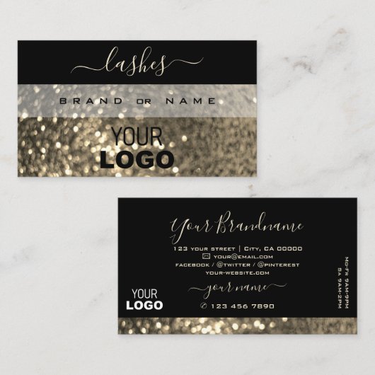 Glamour Black and Gold Sparkle Glitzer mit Logo Visitenkarte (Vorne/Hinten)