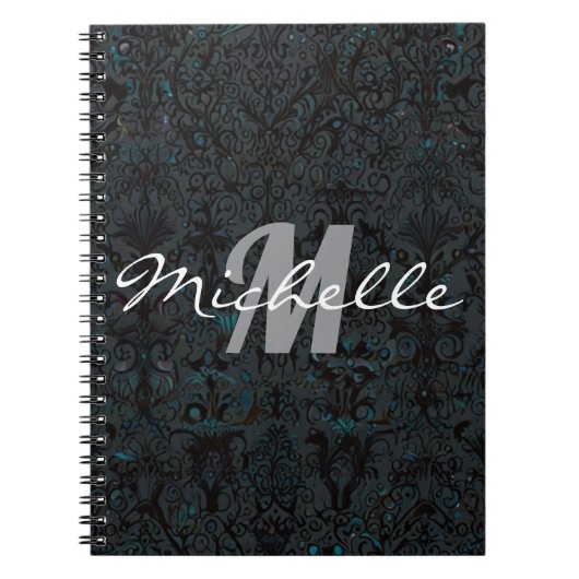 Glamour Black and White Monogram Spiral Notizblock (Vorderseite)