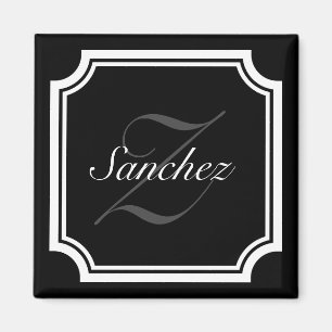 Glamour black and white name monogram Kühlschrank Magnet
