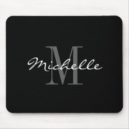 Glamour black and white name monogram mouse pad mousepad