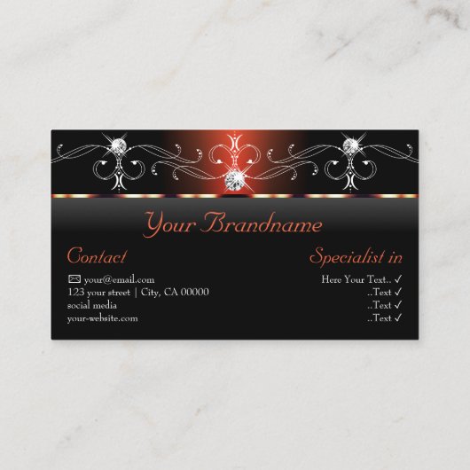 Glamour Black Brown Squiggled Juwelen mit Foto Visitenkarte (Rückseite)