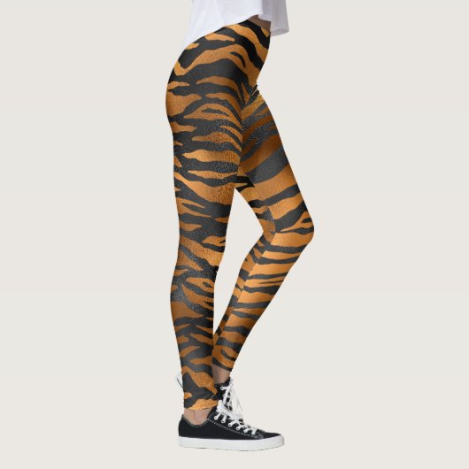 Glamour Black Brown Tiger Stripes Animal Print Leggings (Rechts)