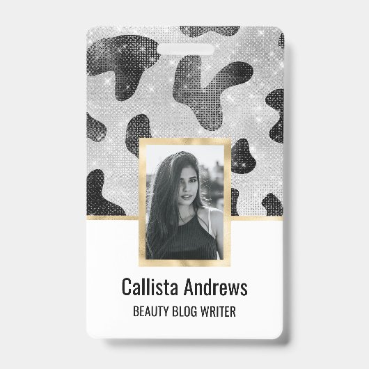 Glamour Black Funkelnd Glitzer Sequins Kuh Printin Ausweis (Vorderseite)