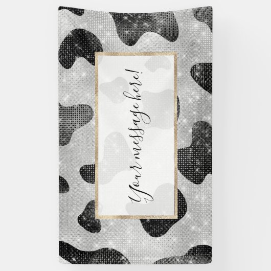 Glamour Black Funkelnd Glitzer Sequins Kuh Printin Banner (Vertikal)