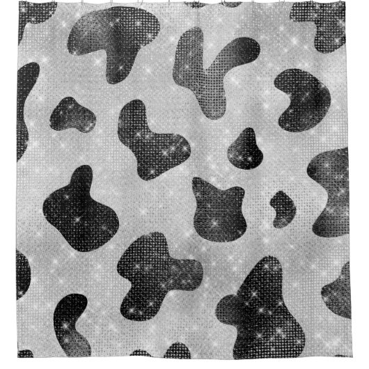 Glamour Black Funkelnd Glitzer Sequins Kuh Printin Duschvorhang (Vorderseite)
