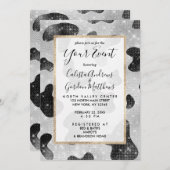 Glamour Black Funkelnd Glitzer Sequins Kuh Printin Einladung (Vorne/Hinten)