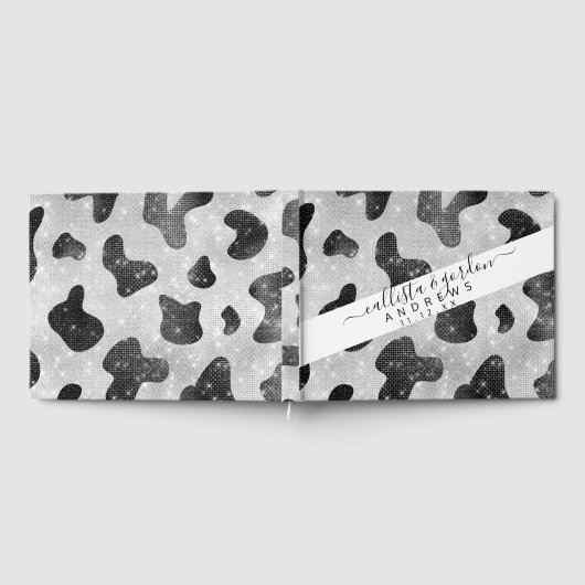 Glamour Black Funkelnd Glitzer Sequins Kuh Printin Gästebuch (Voll)