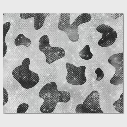 Glamour Black Funkelnd Glitzer Sequins Kuh Printin Geschenkpapier (Flach)