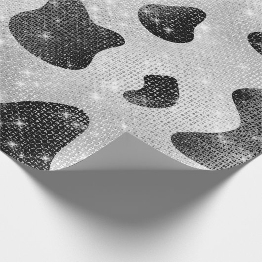 Glamour Black Funkelnd Glitzer Sequins Kuh Printin Geschenkpapier (Ecke)
