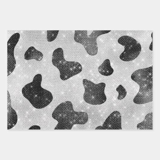 Glamour Black Funkelnd Glitzer Sequins Kuh Printin Geschenkpapier Set (Vorderseite 3)