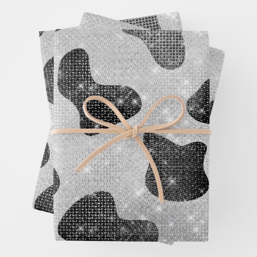 Glamour Black Funkelnd Glitzer Sequins Kuh Printin Geschenkpapier Set (Beispiel)