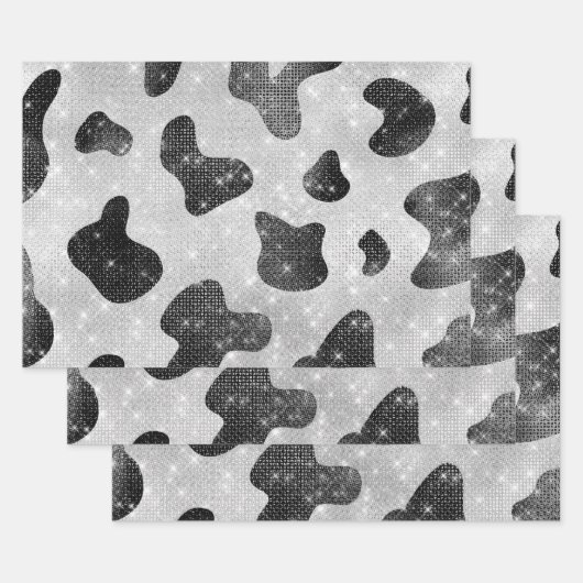 Glamour Black Funkelnd Glitzer Sequins Kuh Printin Geschenkpapier Set (Set)