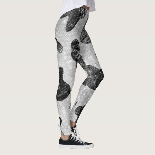Glamour Black Funkelnd Glitzer Sequins Kuh Printin Leggings (Rechts)