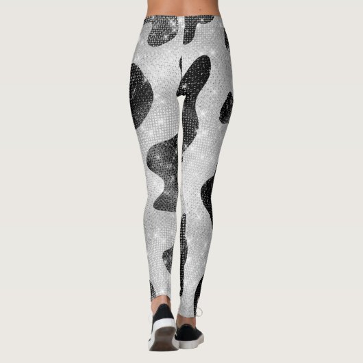 Glamour Black Funkelnd Glitzer Sequins Kuh Printin Leggings (Rückseite)