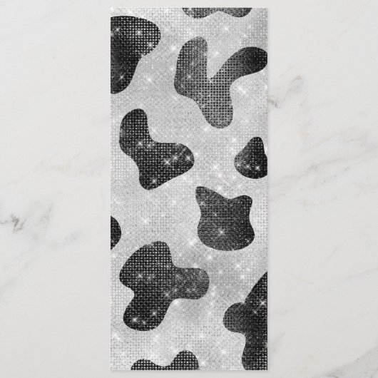 Glamour Black Funkelnd Glitzer Sequins Kuh Printin Menükarte (Rückseite)